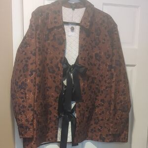Express Brown Floral Trench Coat with Black Accents